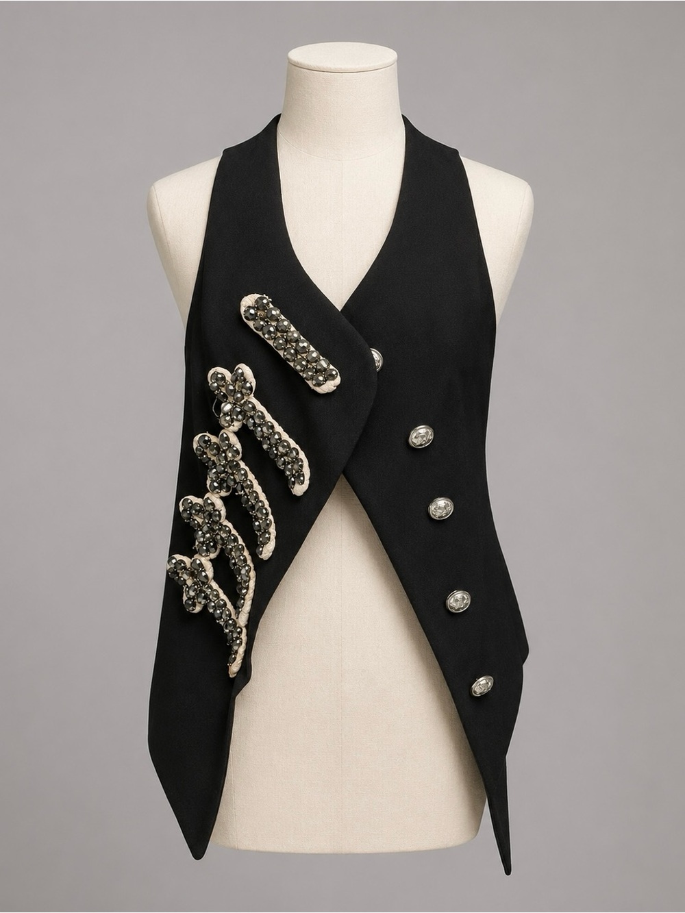 Black Steampunk Runway Couture Gemstone Rope Vest